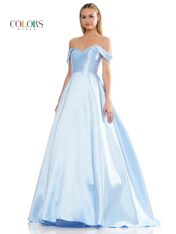 Colors 3182 Long Off Shoulder Mikado Prom Dress