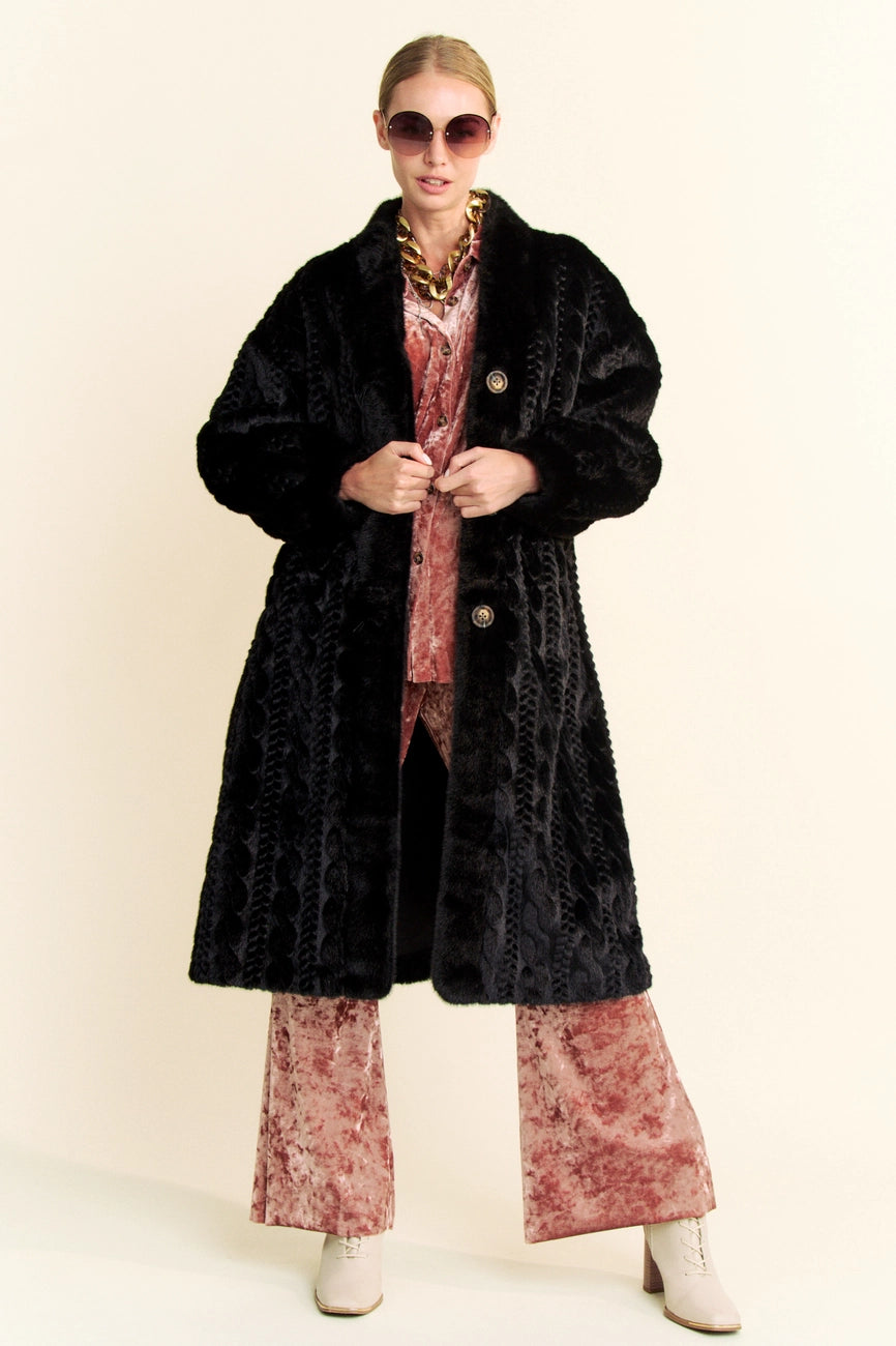 Black Faux Fur Car Coat