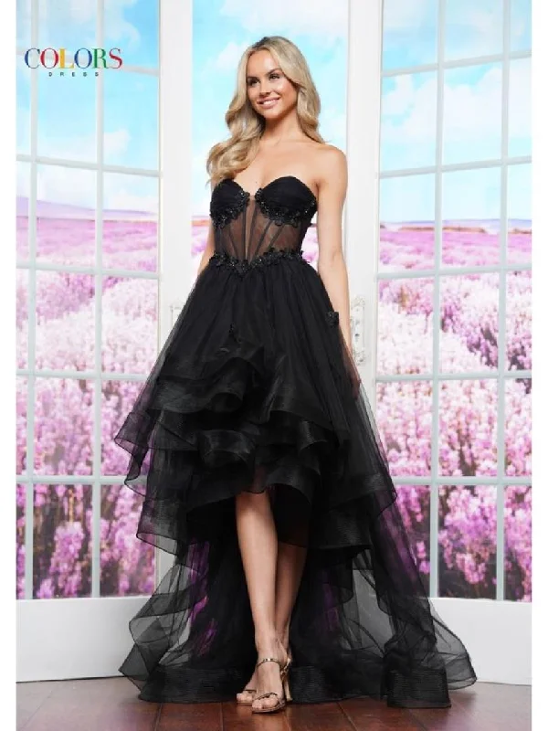 Colors 3600 High Low Floral Applique Formal Prom Dress