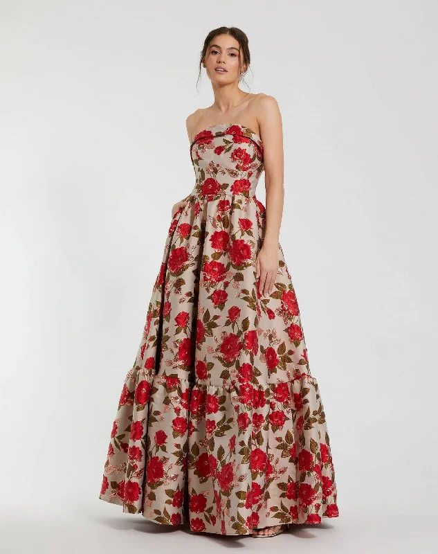 Mac Duggal 11827 Long Formal Prom Floral A Line Dress