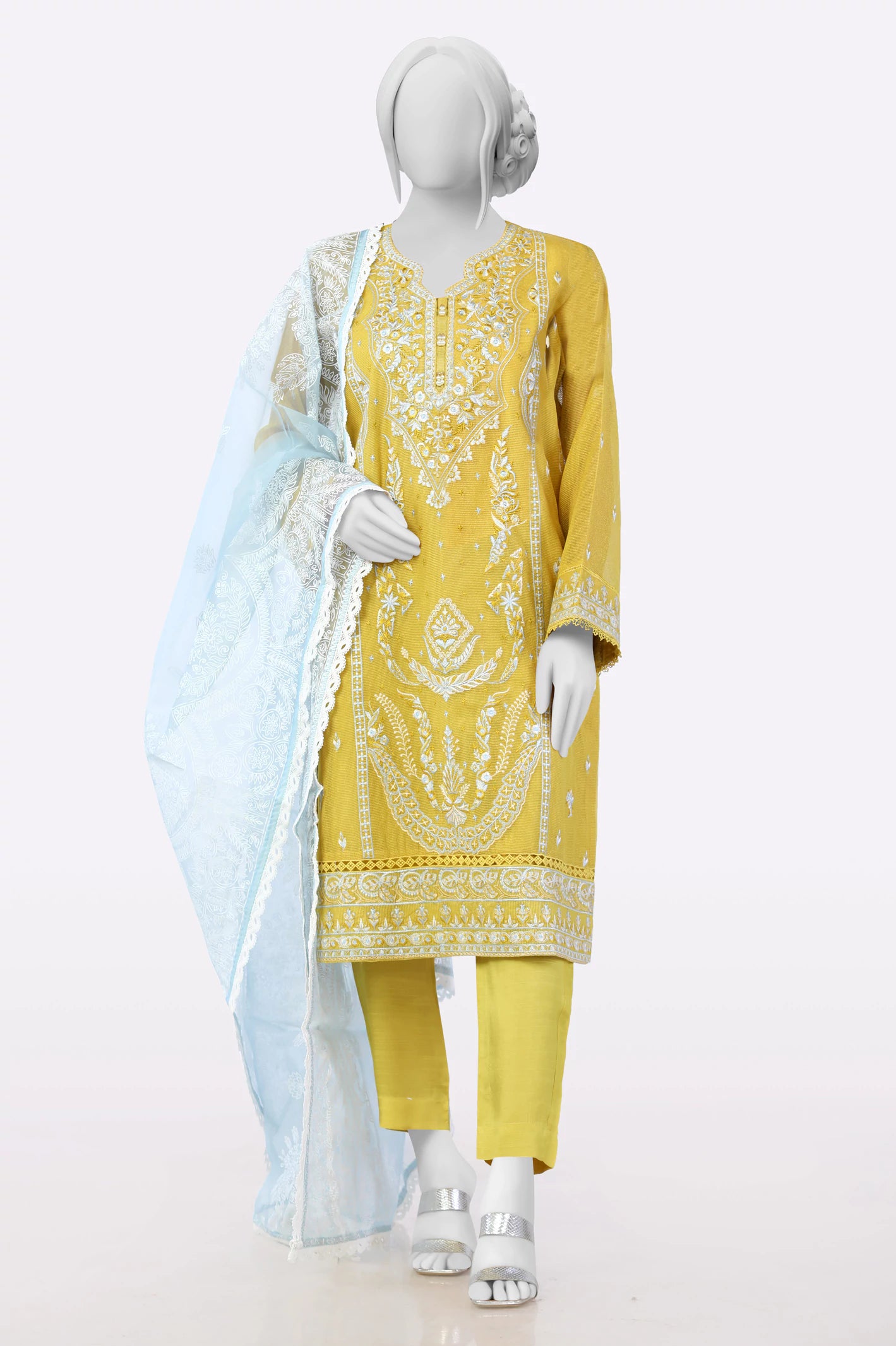 Yellow Embroidered 3PC