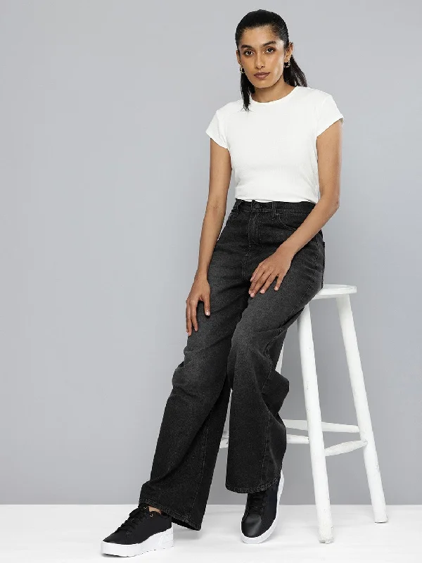 Women's High Rise Ribcage Charcoal Wide Leg Jeans