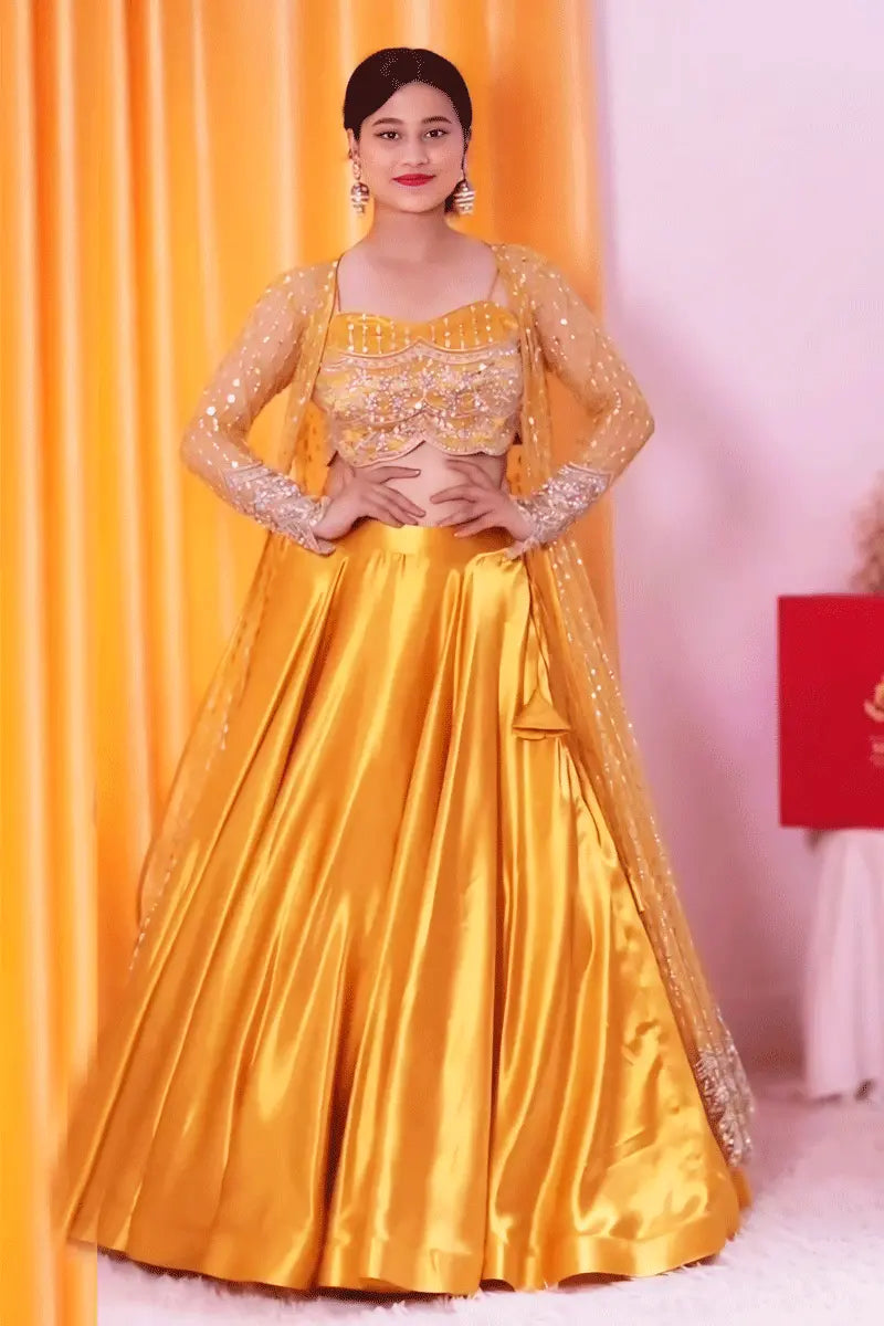 Trendy Yellow Crop Top Lehenga With Shrug 2024