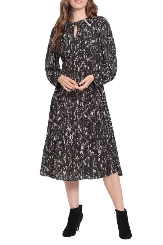 London Times T5948M Long Sleeve A Line Multi Print Formal Dress