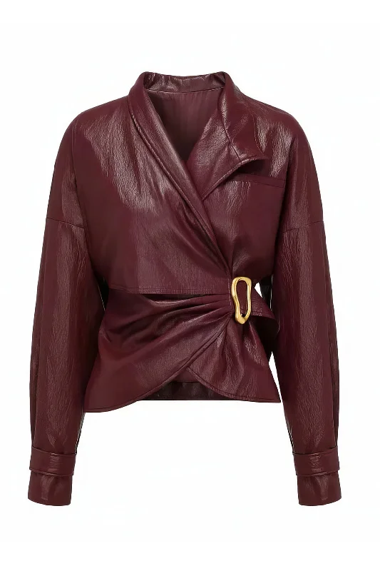 Faux Leather Metallic Buckle Jacket