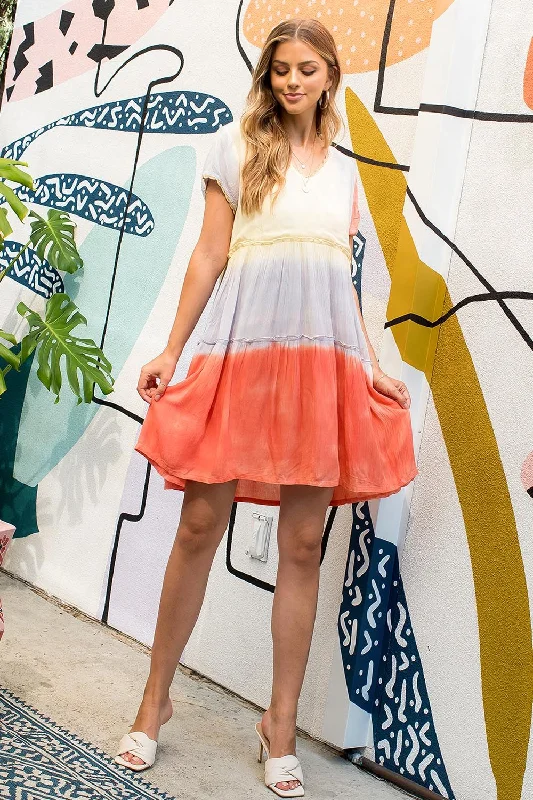 Tie Dye Tiered Short Sleeve Dress