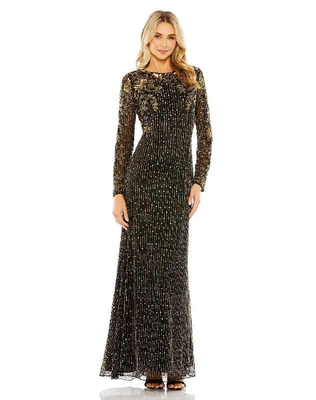 Mac Duggal 5956 Beaded Long Sleeve Formal Prom Dress