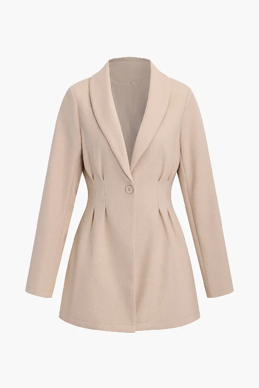 Ruched Waist Woolen V-neck Jacket