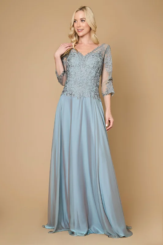 Long Sleeve Formal Mother of the Bride Lace Dress Periwinkle