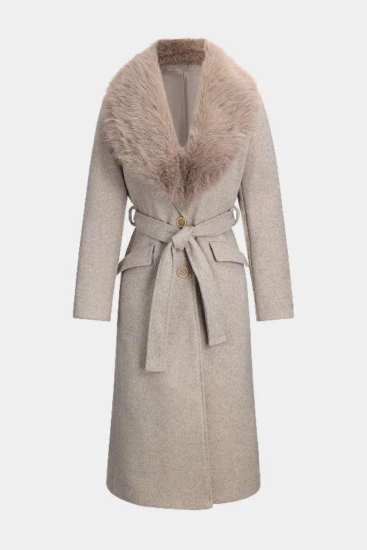 Faux Fur Tie-Up Button Long Sleeve Coat