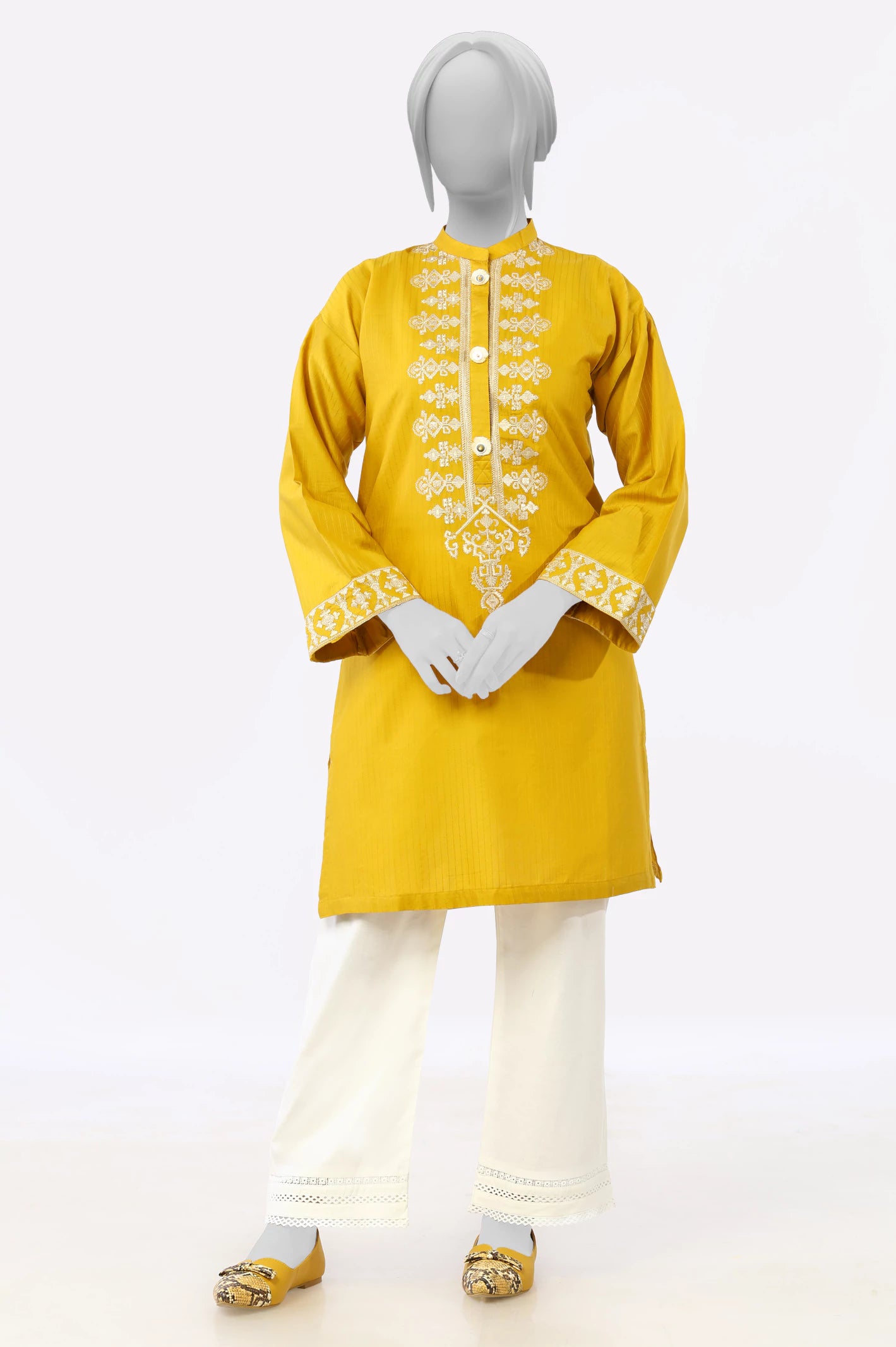 Mustard Embroidered Kurti