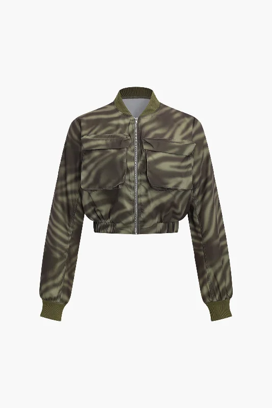 Camo Print Zipper Pocket Jacket