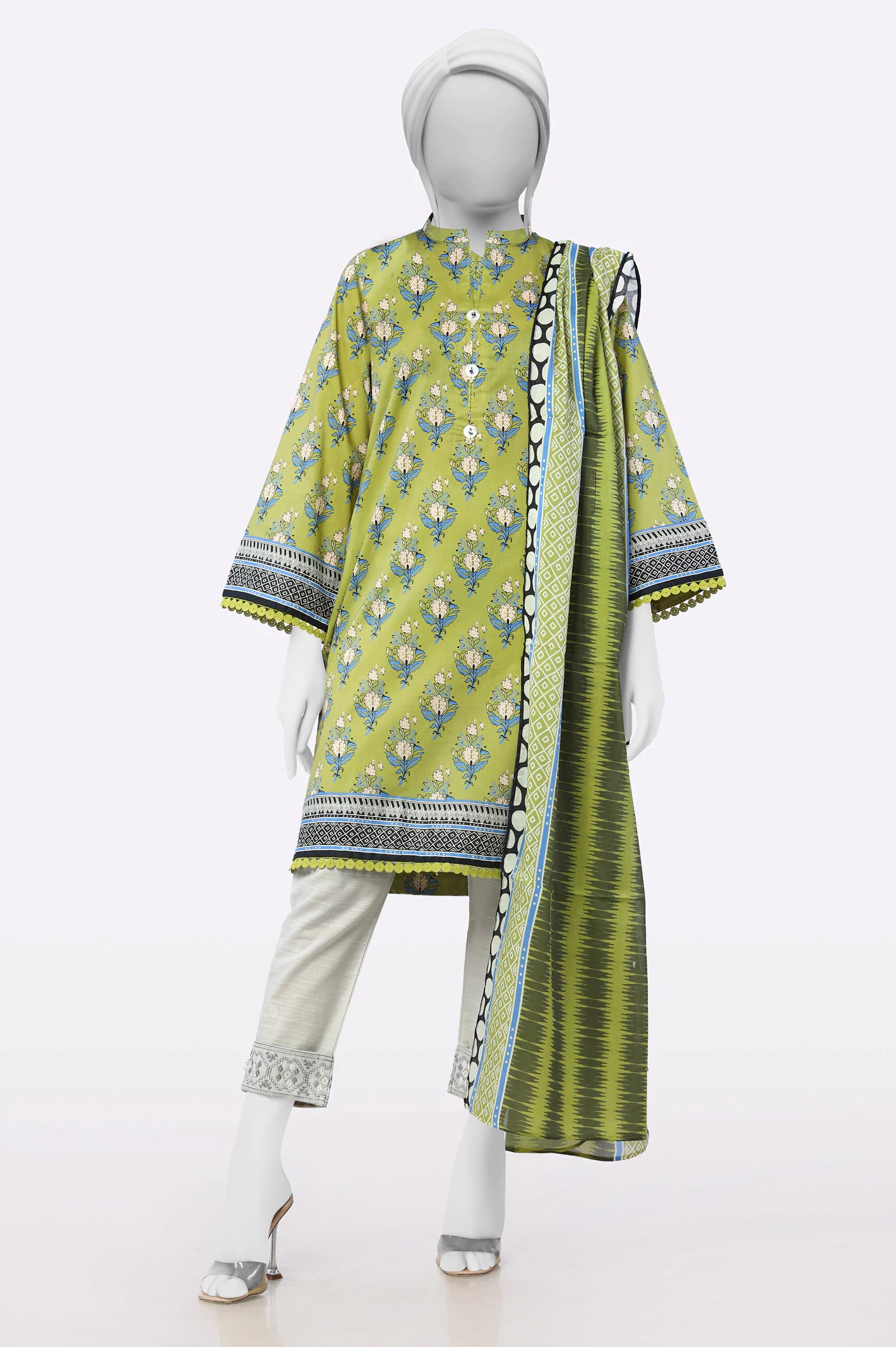 Light Green Printed Kurti With Dupatta