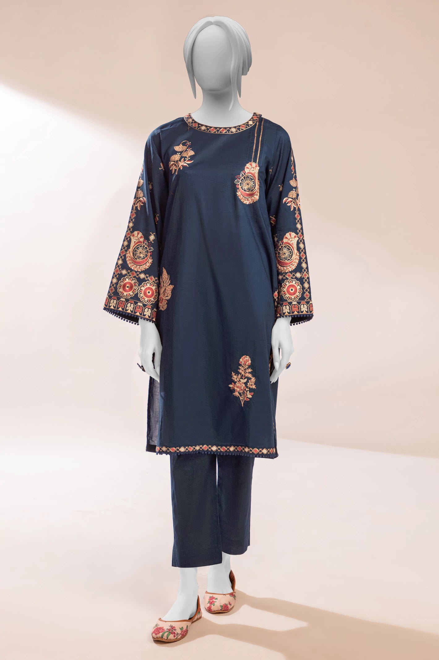 Navy Blue Embroidered 2PC