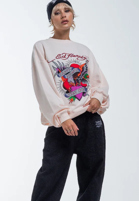 Womens Brave Heart Graphic Relaxed Crew Neck Sweatshirt - Pink