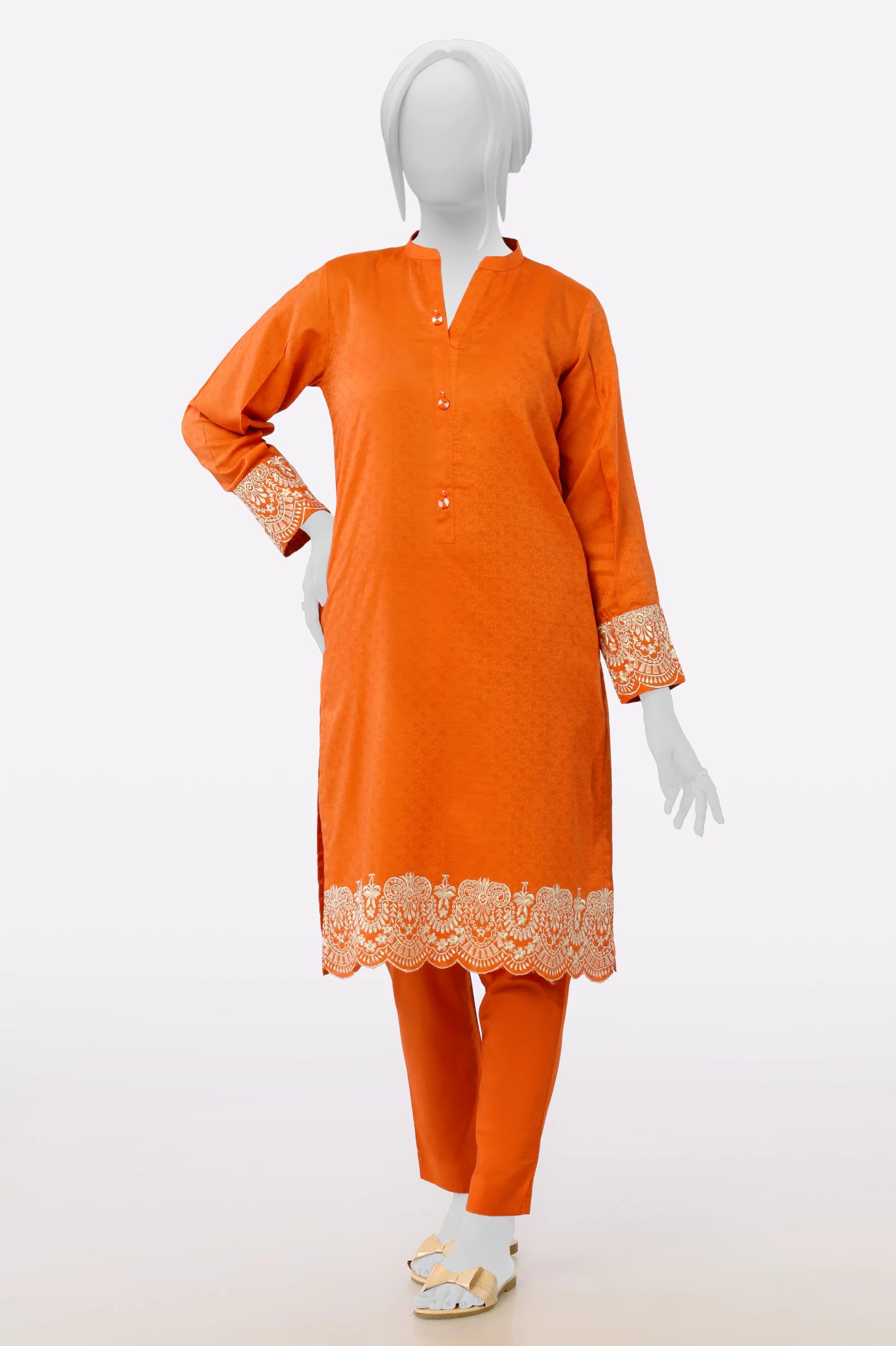 Orange Embroidered 2PC