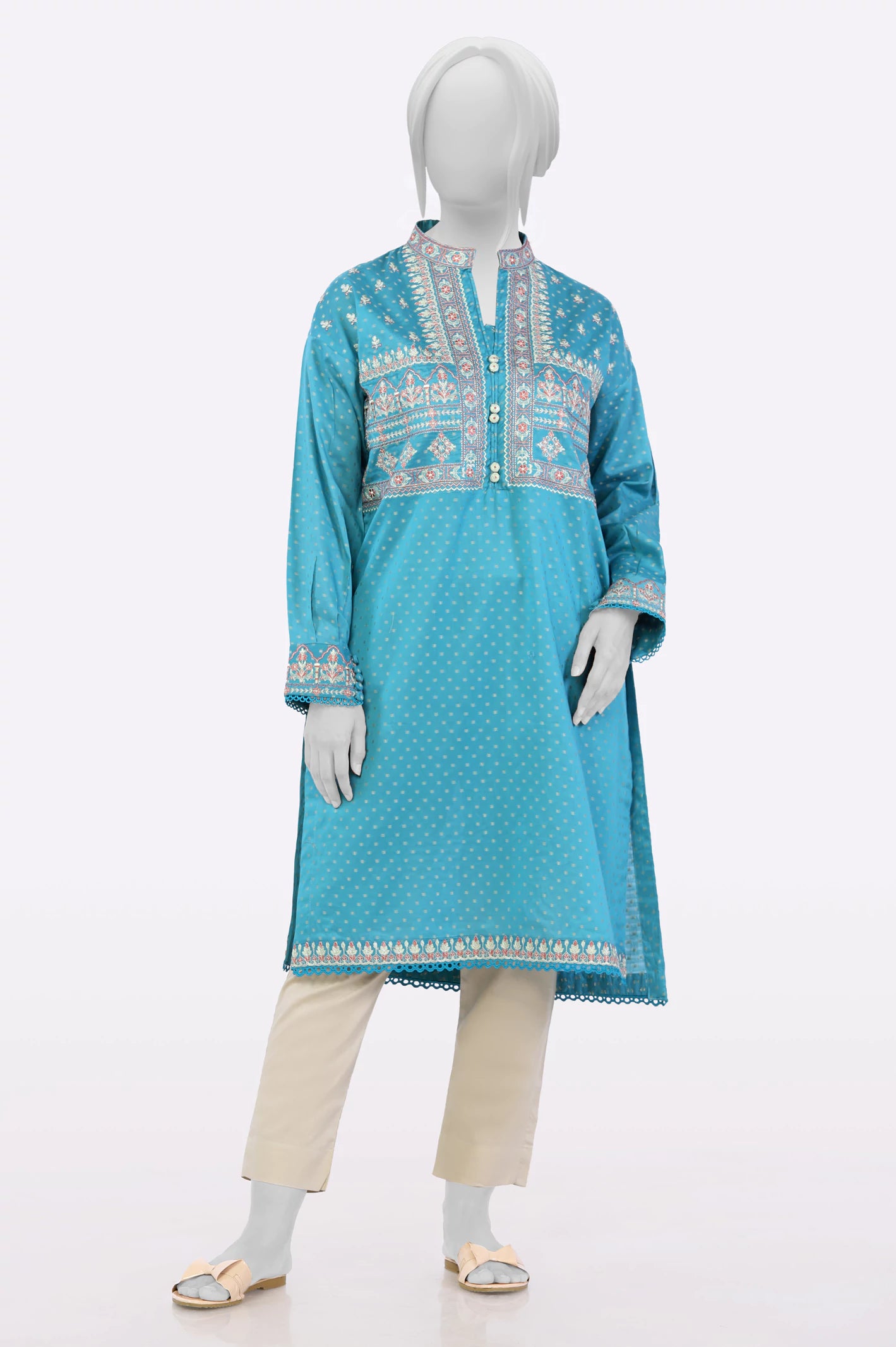 Teal Embroidered Kurti