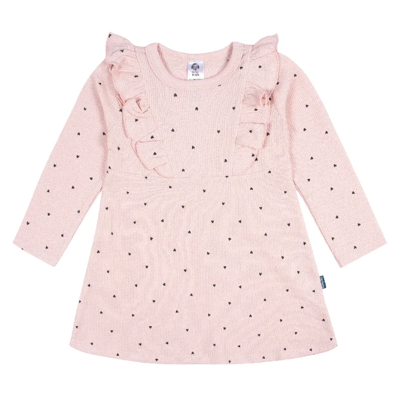 Infant and Toddler Girls Light Pink Hearts Dress with Ruffle