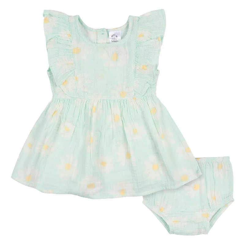 2-Piece Baby & Toddler Girls Daisies Gauze Dress & Diaper Cover Set