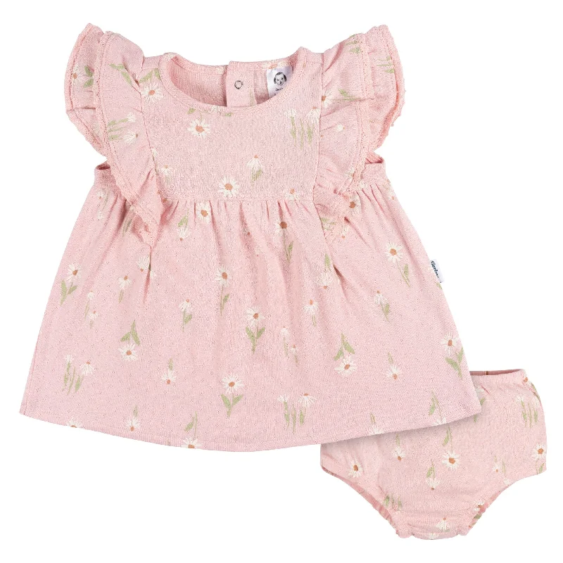 2-Piece Baby Girls Daisies Dress & Diaper Cover Set