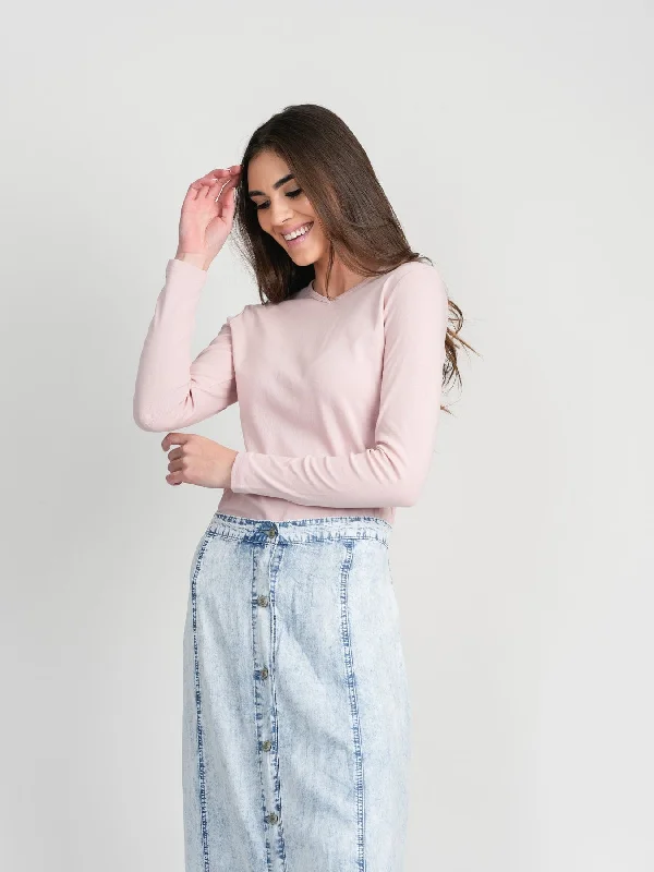 BASIC HIGH V TEE-LONG SLEEVE-PINK