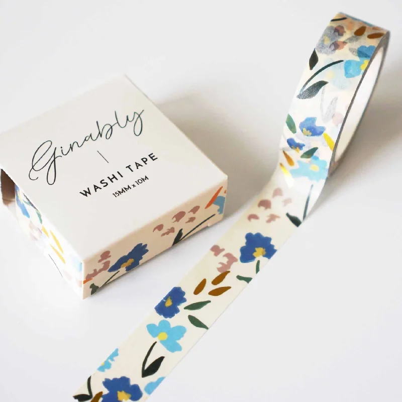 Blue Floral Gold Foil Washi Tape