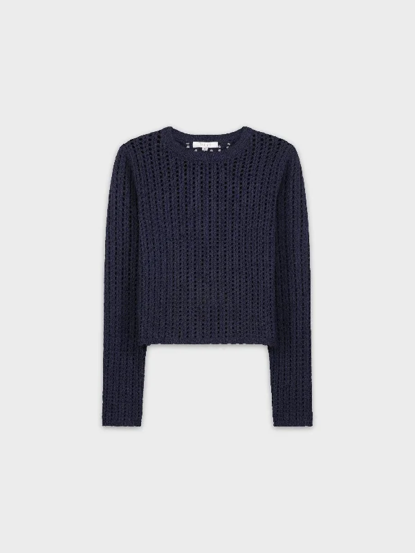 CROCHET SCALLOP SWEATER-NAVY