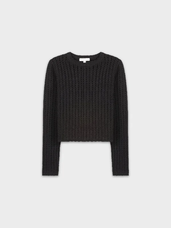 CROCHET SCALLOP SWEATER-BLACK