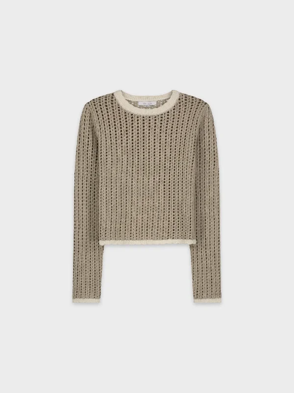 CROCHET SCALLOP SWEATER-TAN/WHITE