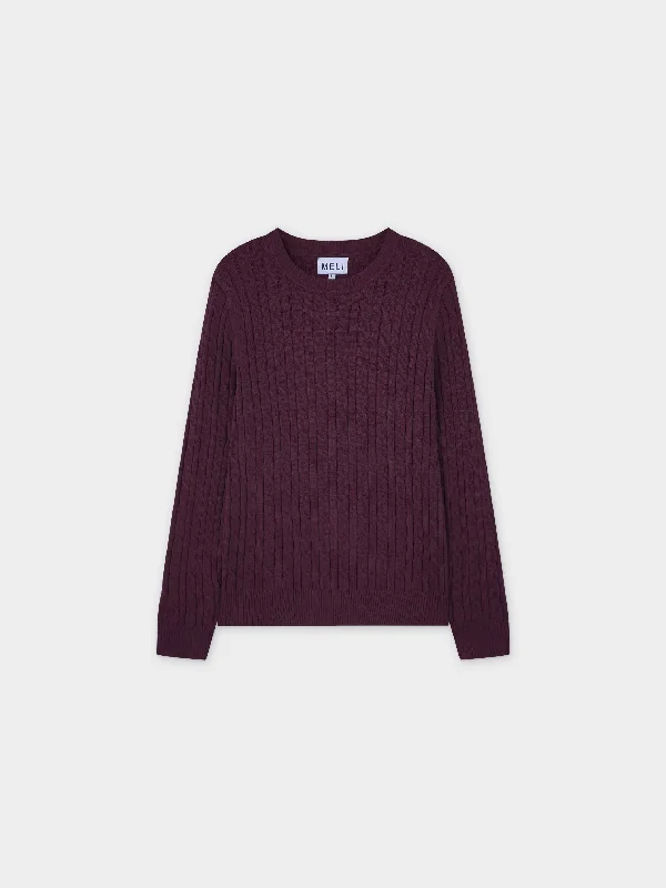 Knit Cable Sweater-Heathered Burgundy/Grey