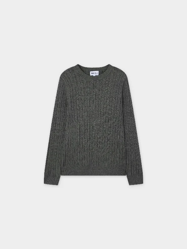 Knit Cable Sweater-Heathered Olive/Blue