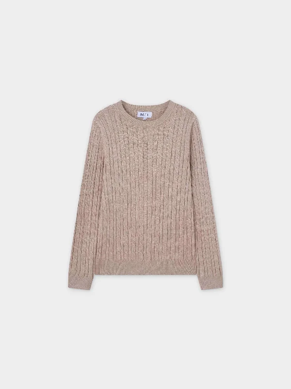 Knit Cable Sweater-Heathered Tan/Cream