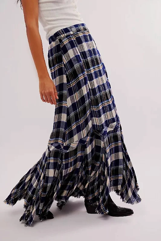 Bordeaux Plaid Maxi Skirt In Navy Combo