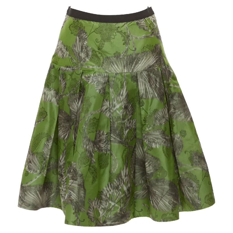 Oscar De La Renta Lurex Floral Brocade Fitted Flared Midi Skirt