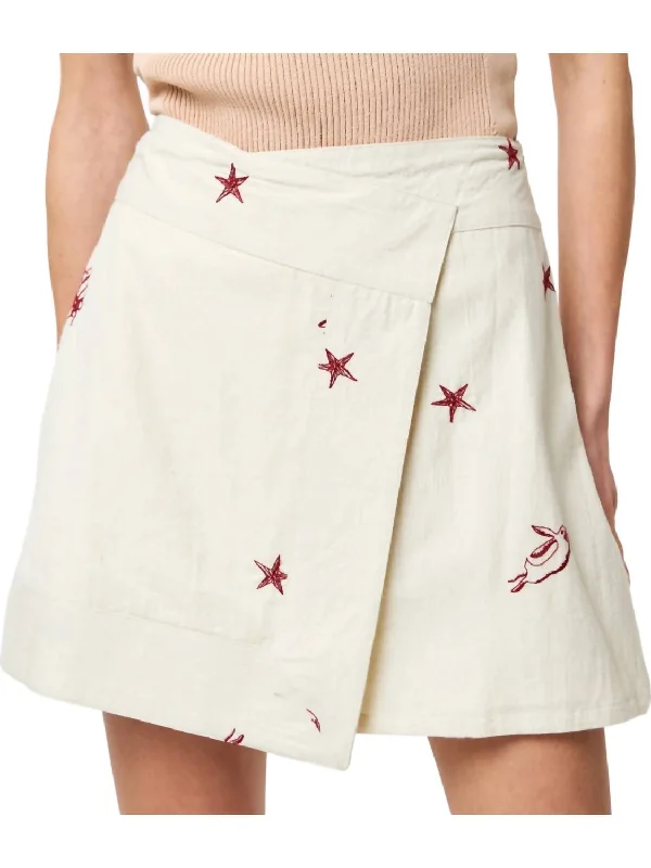 Sabo Park Life Embroidered Faux Wrap Skirt In Cream/red Multi