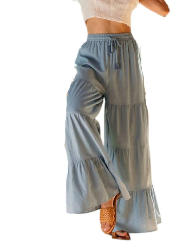 High Waist Boho Flair Denim Pants In Light Blue