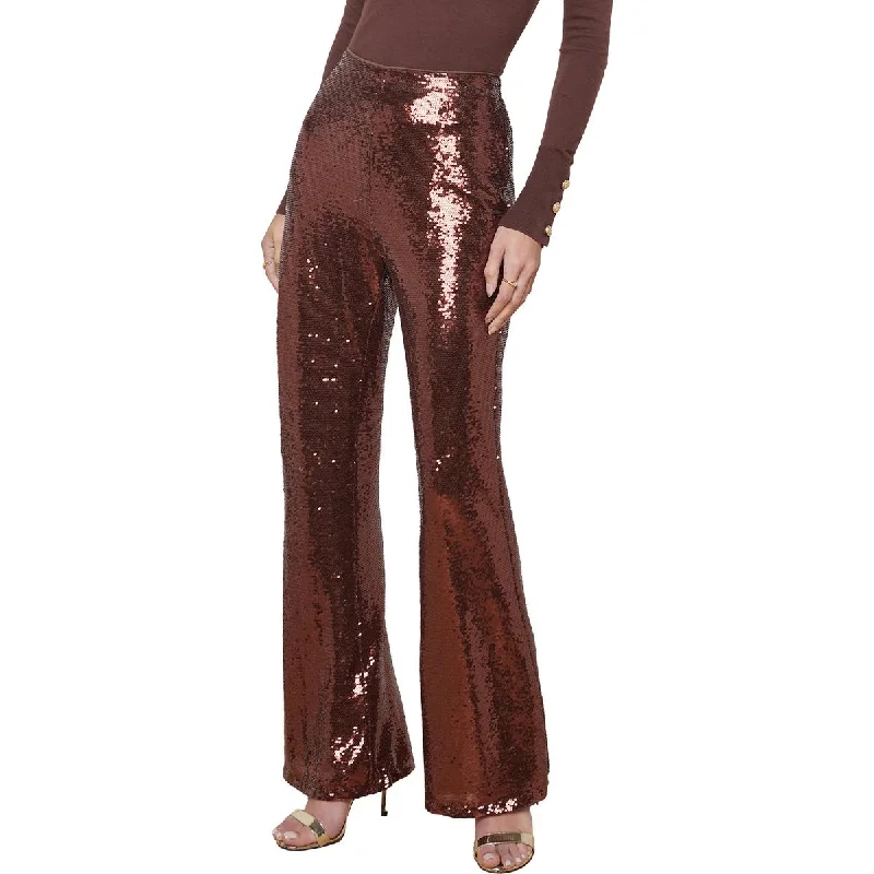 Womens High Rise Sequined Flared Pants