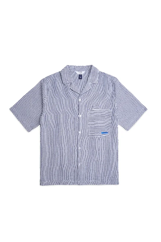 Striped Seersucker Camp Collar Shirt