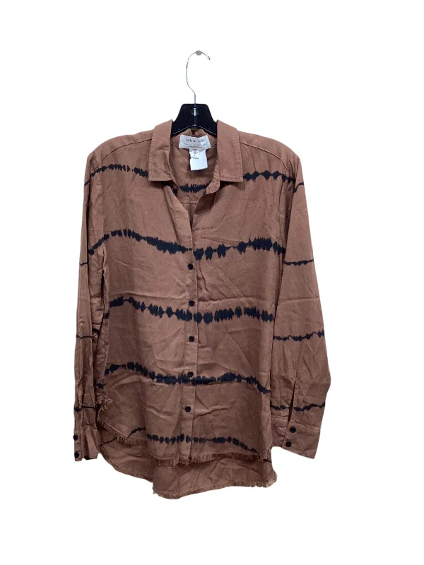 Top Long Sleeve By Cloth & Stone In Black & Brown, Size: L