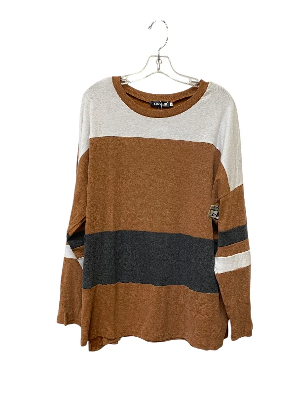 Top Long Sleeve By Clothes Mentor In Brown & White, Size: 2x