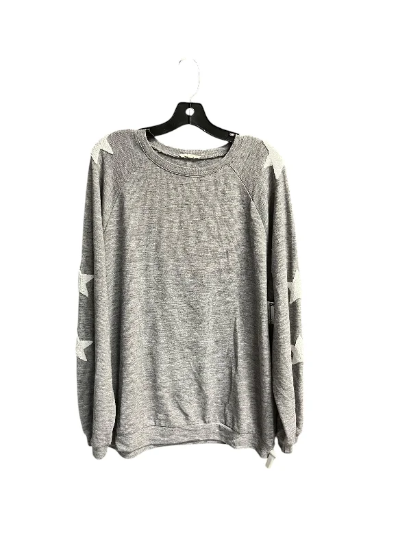 Top Long Sleeve By Easel In Grey & White, Size: L