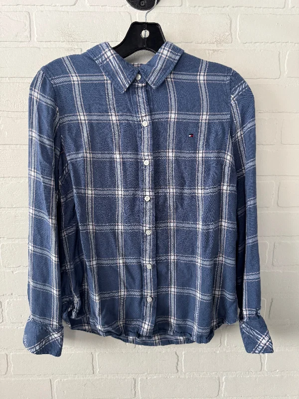 Top Long Sleeve By Tommy Hilfiger In Blue & White, Size: M