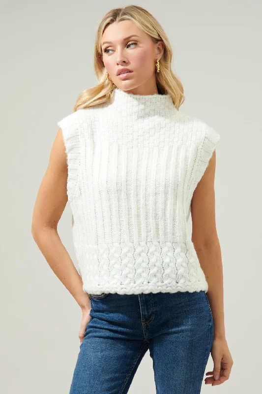 Trish Mixed Knit Mock Neck Sweater Vest